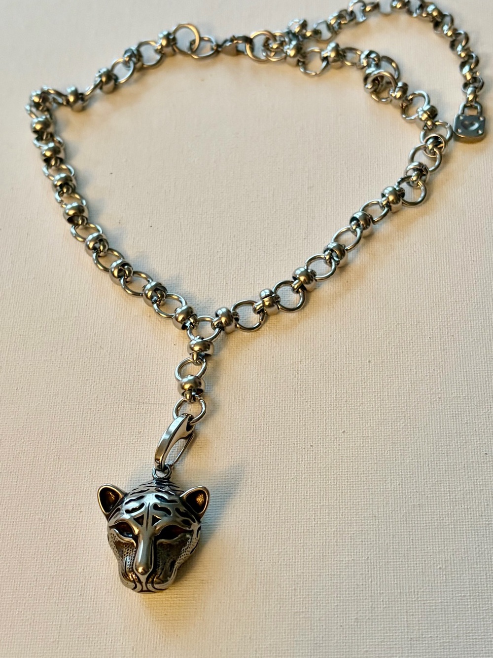 Stainless Steel Tiger Head Pendant Necklace - Silver - Picture 3 of 6